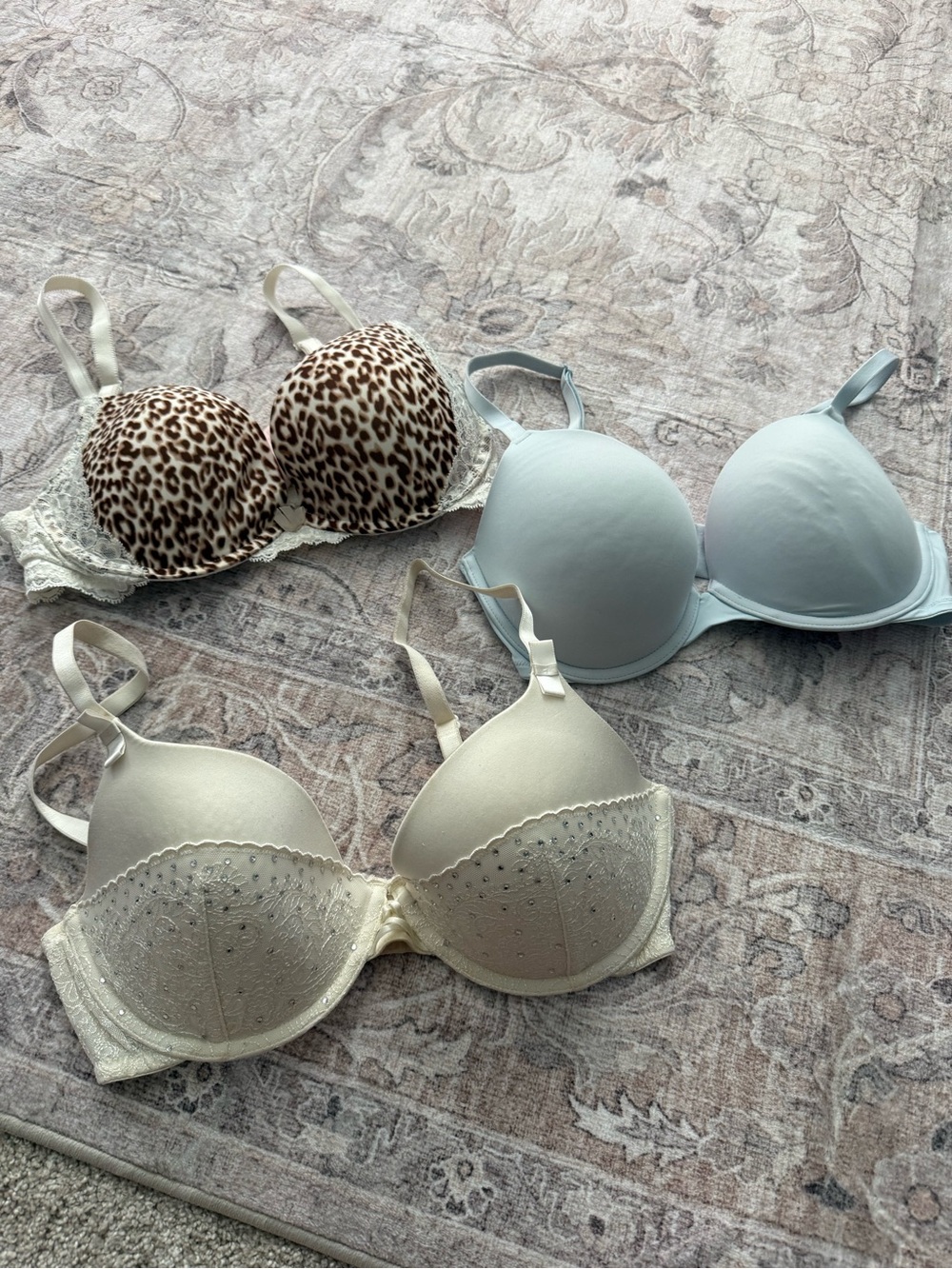Victoria's Secret Leopard, Light Blue & Ivory Bra Trio
